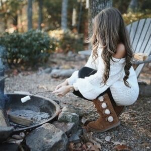 UGG Tan Ankle Boots with Fluffy Accents